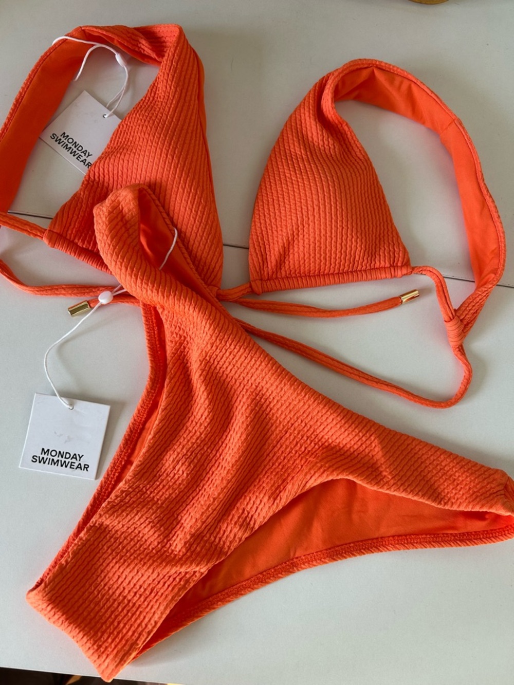 NWT Monday Swimwear SET Cantaloupe Palm Springs Top Size XS Byron Bottom Size M